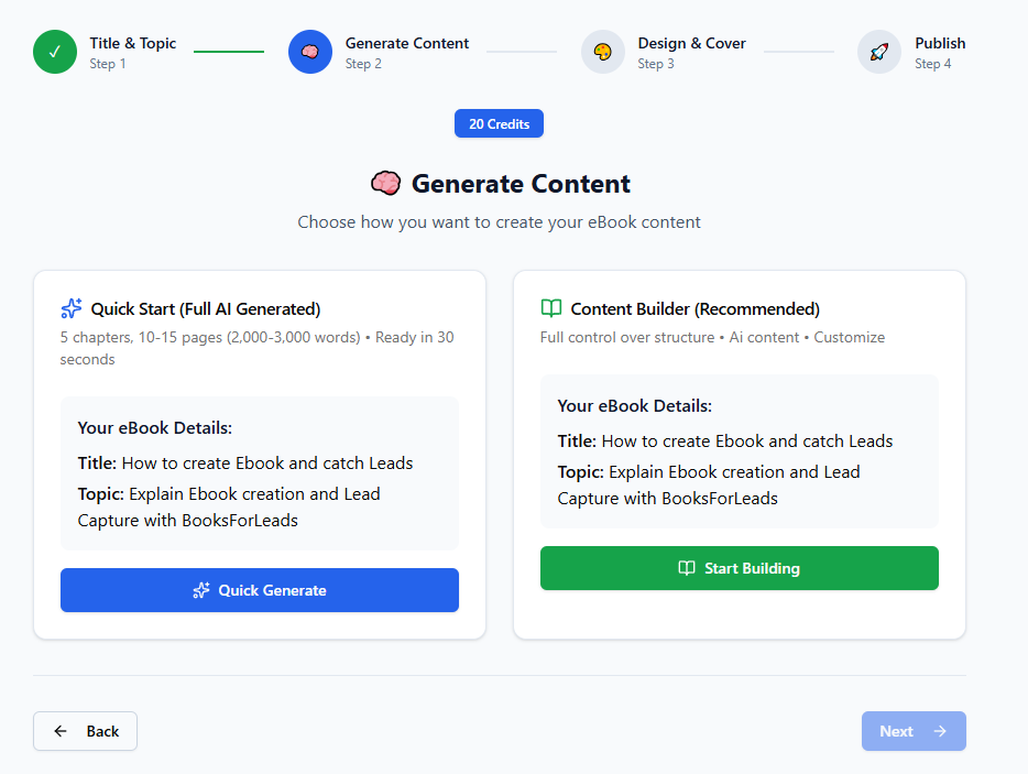 Create ebook interface